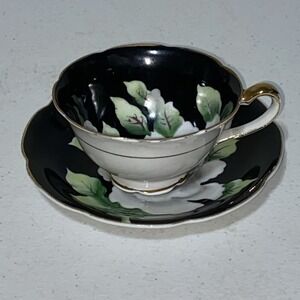 G.Z.L. Made In Occupied Japan Lefton Tea Cup Saucer Set White Rose Gold Trim